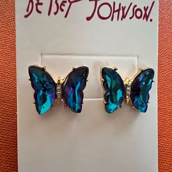 🩵 Betsey Johnson sparkling blue crystal butterfly earrings 🩵 - Picture 6 of 6